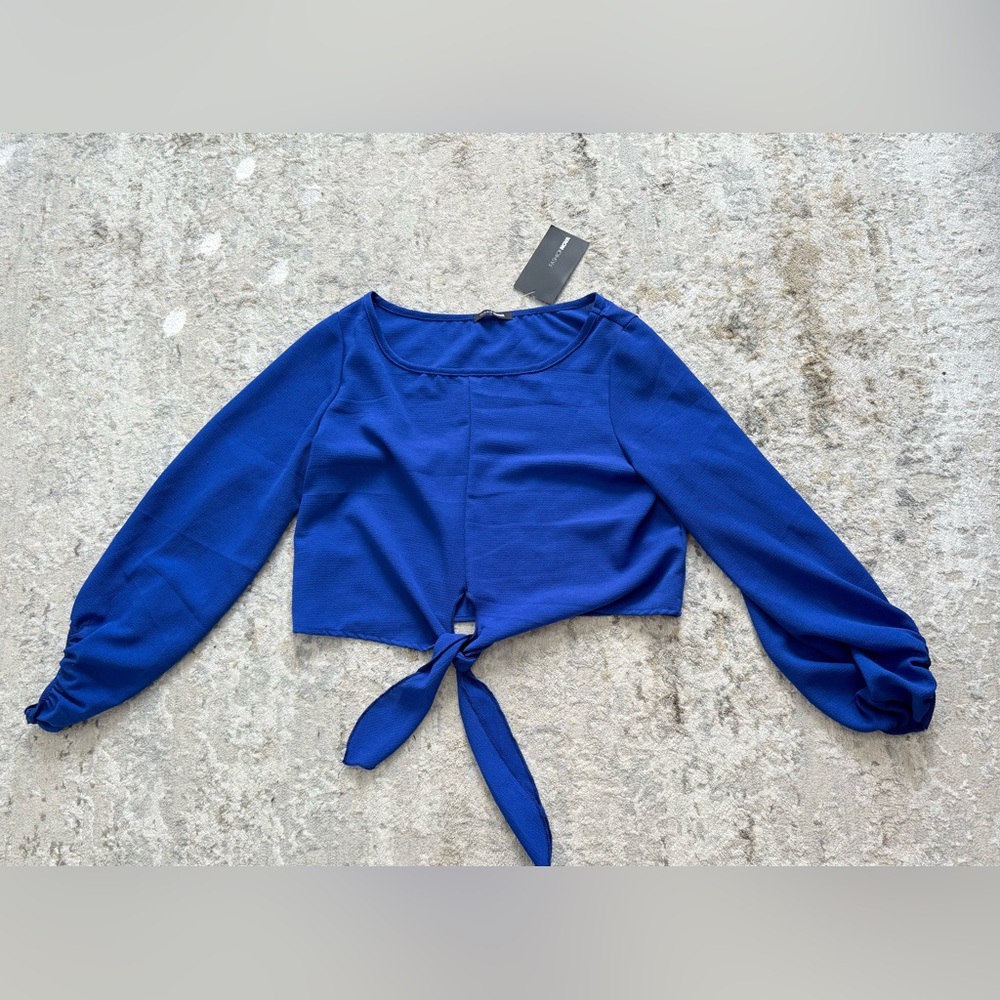 Fashion Nova Royal Blue Tie-Front Blouse